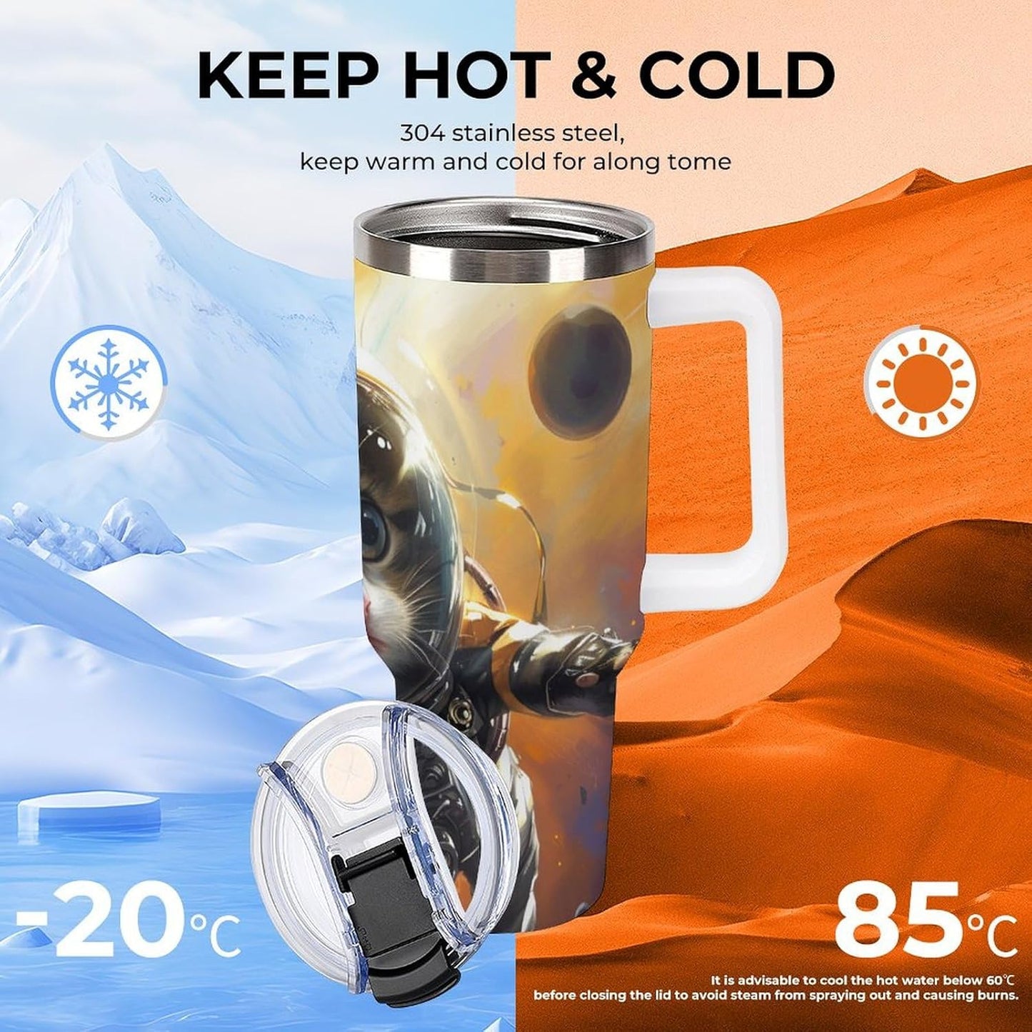 Gattino Termo De Café Para Llevar - Diseño Aislante Con Tapadera A Prueba De Fugas - Ideal Para Mantener Bebidas Calientes 40oz