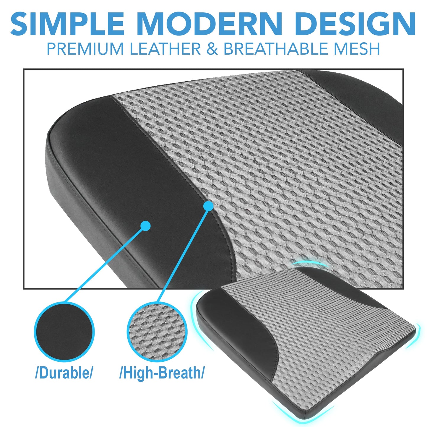 Cojín de asiento de coche: cómodo cojín de espuma viscoelástica para conducir, para aliviar el dolor de ciática, tahone, cojín de asiento para coche, camión, oficina, silla de ruedas, cuero y malla 4D