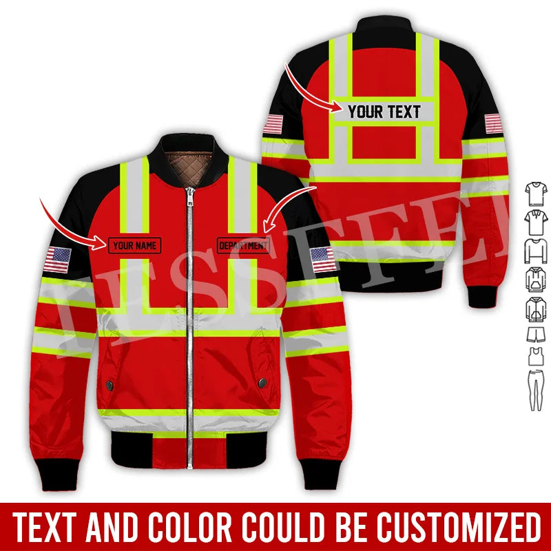 Custom Name Cosplay Worker Heavy Equipment Tow Truck Retro 3D Print Bomber Jacket Winter Harajuku Oversize Casual Flight Coat X1