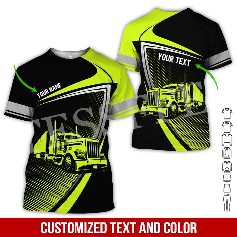 Custom Name Cosplay Worker Heavy Equipment Tow Truck Multicolor Retro Harajuku 3DPrint Streetwear Summer T-Shirts Short Sleeve B