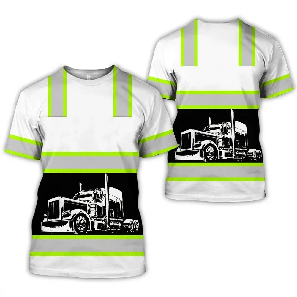 Workwear Summer Breathable Mens T Shirt 3D Print Style Truck Driver Safety Transport Uniform Oversize Loose Top