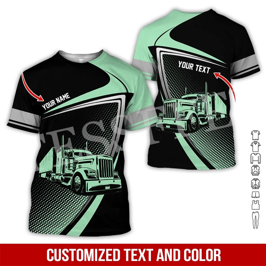 Custom Name Cosplay Worker Heavy Equipment Tow Truck Multicolor Retro Harajuku 3DPrint Streetwear Summer T-Shirts Short Sleeve B