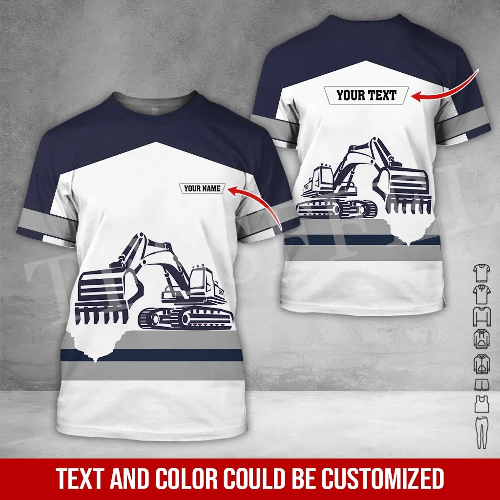 Custom Name Cosplay Worker Heavy Equipment Tow Truck Multicolor Retro Harajuku 3DPrint Streetwear Summer T-Shirts Short Sleeve B