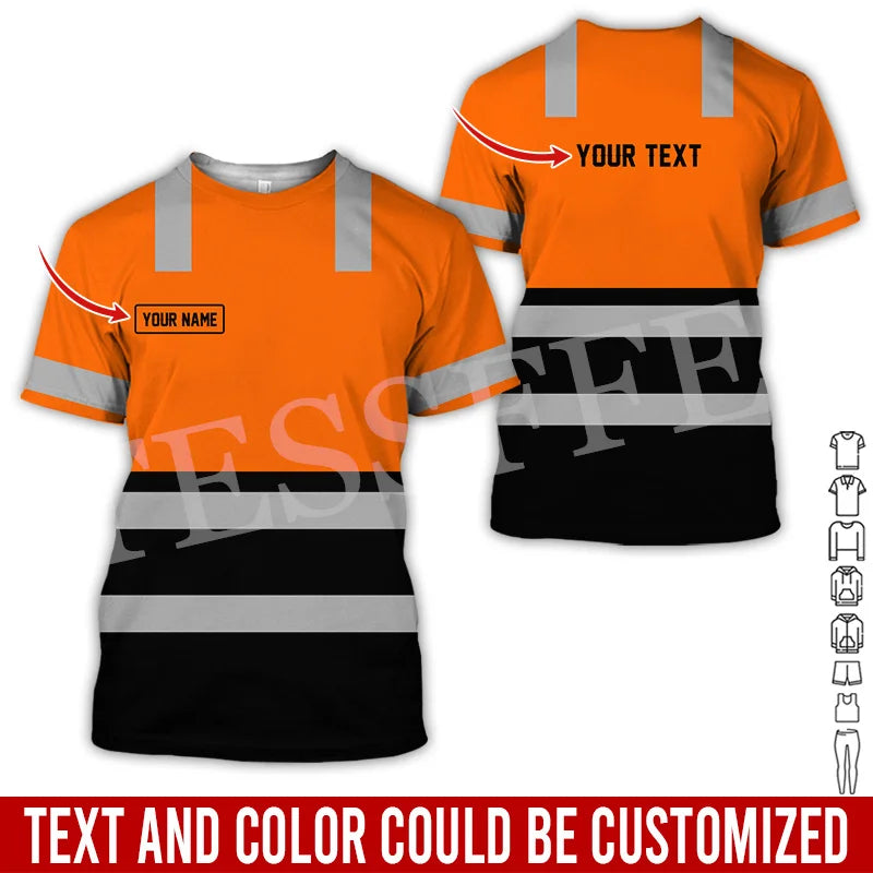 Custom Name Cosplay Worker Heavy Equipment Tow Truck Multicolor Retro Harajuku 3DPrint Streetwear Summer T-Shirts Short Sleeve B