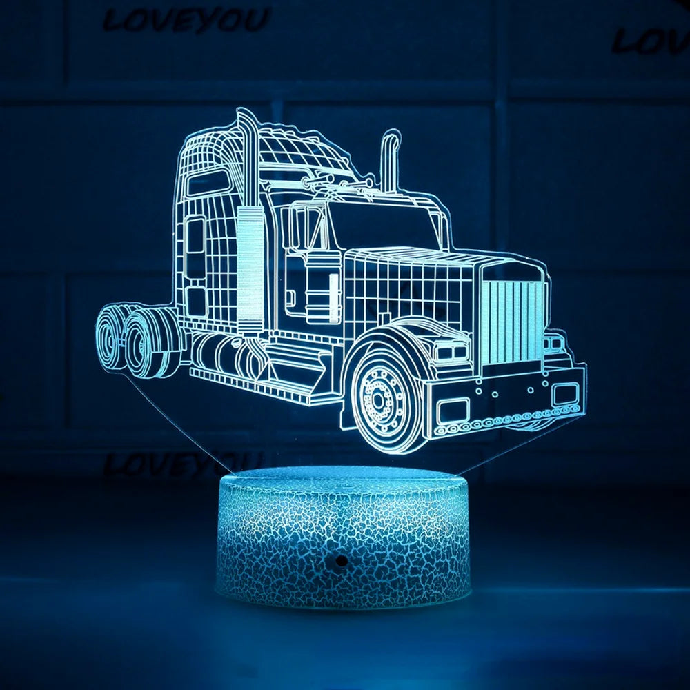 3D Truck Illusion Lamp Colorful Led Night Lights Fire Truck Table Lamp Touch Remote 3d Tractor Bedside Lamp Gifts for Boys Baby