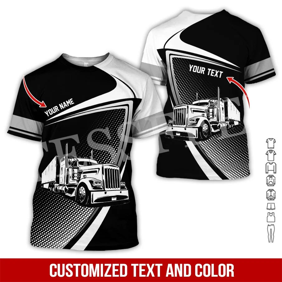 Custom Name Cosplay Worker Heavy Equipment Tow Truck Multicolor Retro Harajuku 3DPrint Streetwear Summer T-Shirts Short Sleeve B