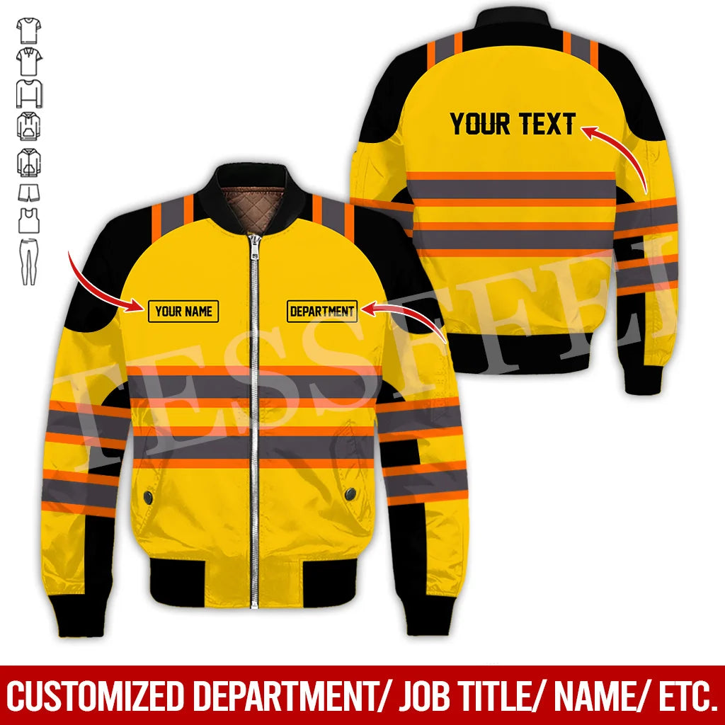 Custom Name Cosplay Worker Heavy Equipment Tow Truck Retro 3D Print Bomber Jacket Winter Harajuku Oversize Casual Flight Coat X1