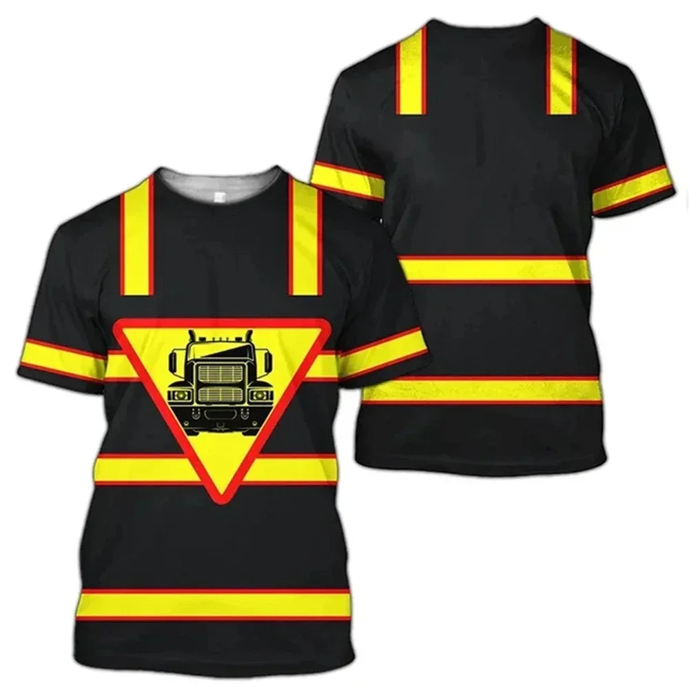Workwear Summer Breathable Mens T Shirt 3D Print Style Truck Driver Safety Transport Uniform Oversize Loose Top