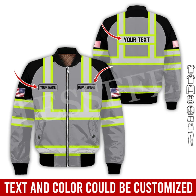 Custom Name Cosplay Worker Heavy Equipment Tow Truck Retro 3D Print Bomber Jacket Winter Harajuku Oversize Casual Flight Coat X1
