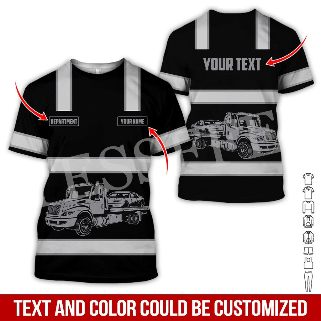 Custom Name Cosplay Worker Heavy Equipment Tow Truck Multicolor Retro Harajuku 3DPrint Streetwear Summer T-Shirts Short Sleeve B