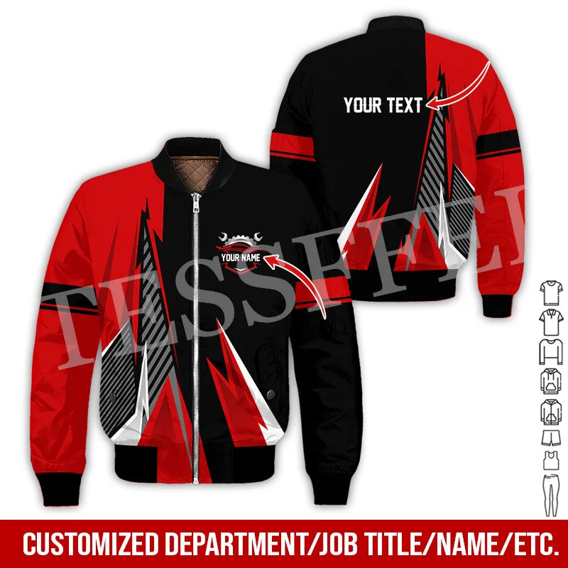 Custom Name Cosplay Worker Heavy Equipment Tow Truck Retro 3D Print Bomber Jacket Winter Harajuku Oversize Casual Flight Coat X1