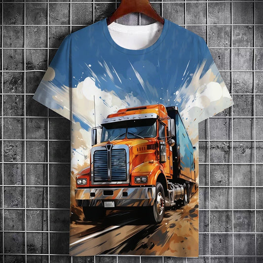 Fashion Summer Truck Pattern Printed Men's Cool T-Shirt New Creative Large Size Leisure Truck Driver Short Sleeve Quality Top