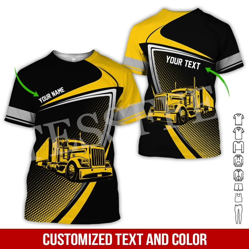 Custom Name Cosplay Worker Heavy Equipment Tow Truck Multicolor Retro Harajuku 3DPrint Streetwear Summer T-Shirts Short Sleeve B