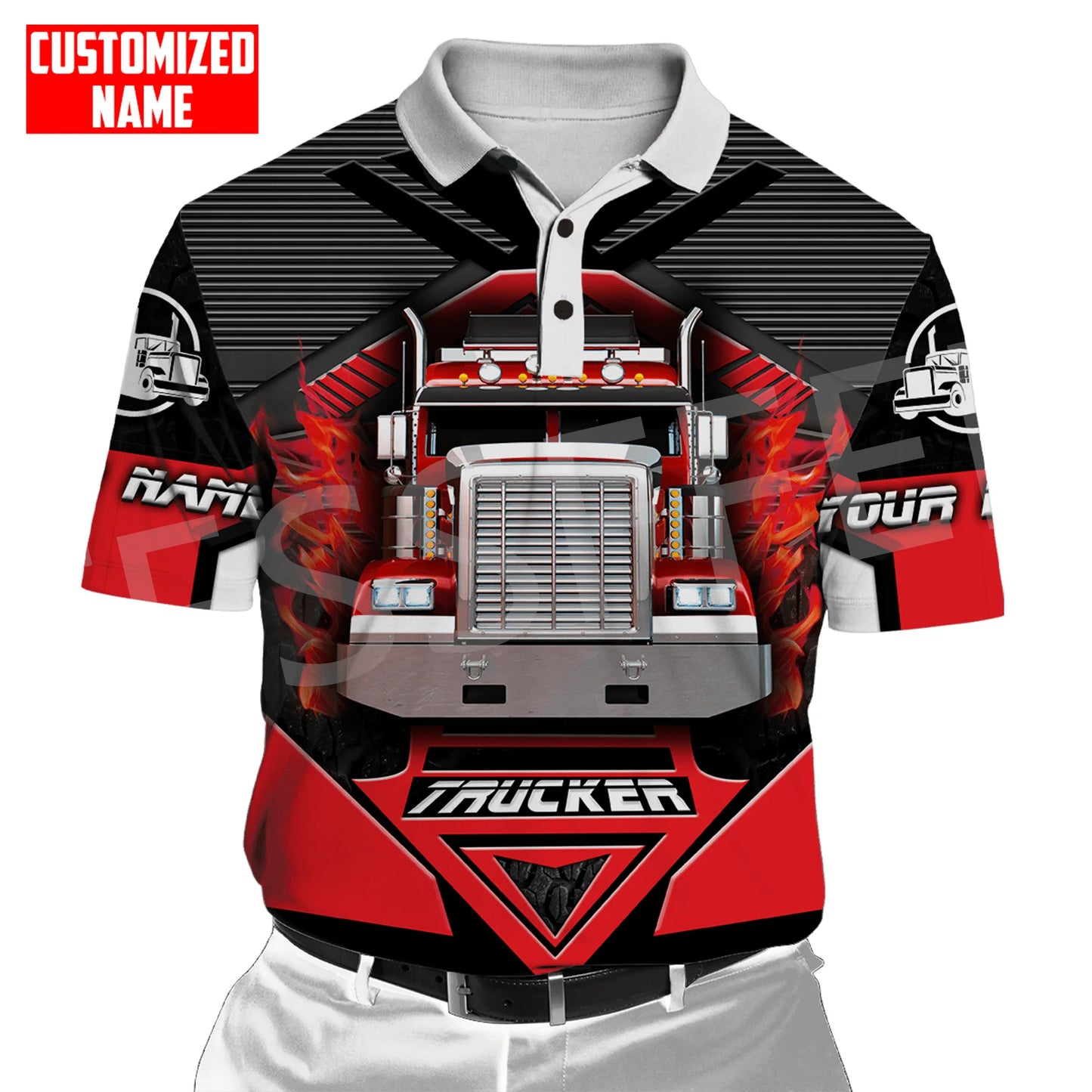 Custom Name Truck Operator Trucker Driver Worker 3DPrint Summer Tattoo Harajuku Polo Shirts Jersey Streetwear Short Sleeves AK3