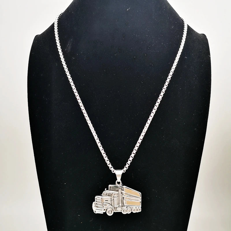 Retro Silver Stainless Steel Truck Pendant & Necklace Mens Cool Truck Driver hip hop Necklace Fashion Casual Jewelry