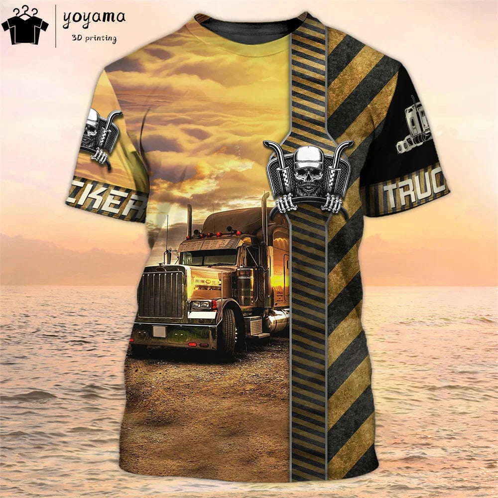 Truck Graphic T shirts 3D Print Mens Clothing Short Sleeve Tee Van Driver Workwear O-Neck Casual Men's Clothing T shirt Men Tops