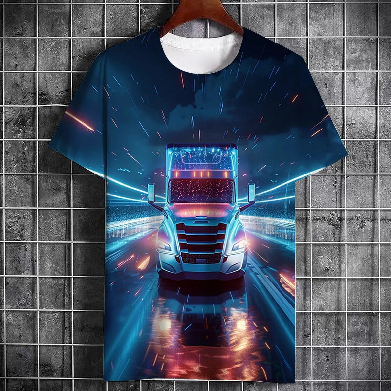Fashion Summer Truck Pattern Printed Men's Cool T-Shirt New Creative Large Size Leisure Truck Driver Short Sleeve Quality Top