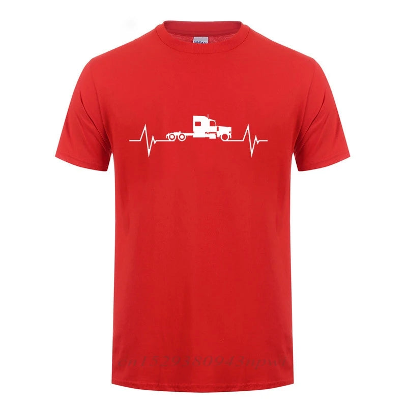 Heartbeat Of Truck T-Shirt Funny Birthday Gift Father's Day Present For Men Dad Husband Trucker Truck Driver Cotton T Shirts Top