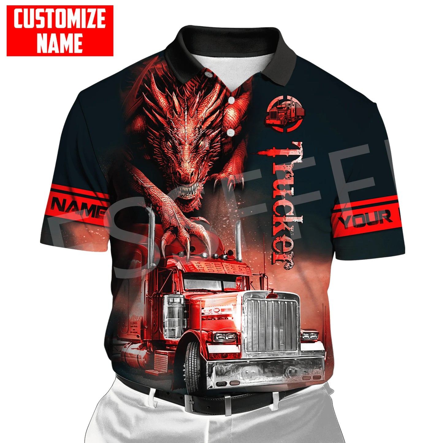 Custom Name Truck Operator Trucker Driver Worker 3DPrint Summer Tattoo Harajuku Polo Shirts Jersey Streetwear Short Sleeves AK3