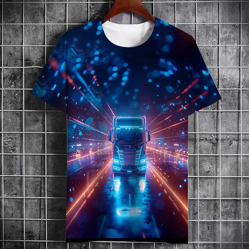 Fashion Summer Truck Pattern Printed Men's Cool T-Shirt New Creative Large Size Leisure Truck Driver Short Sleeve Quality Top