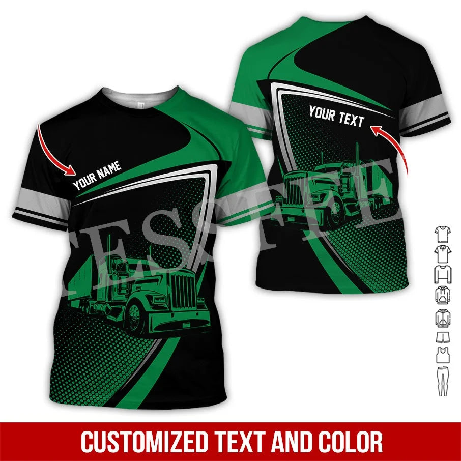 Custom Name Cosplay Worker Heavy Equipment Tow Truck Multicolor Retro Harajuku 3DPrint Streetwear Summer T-Shirts Short Sleeve B