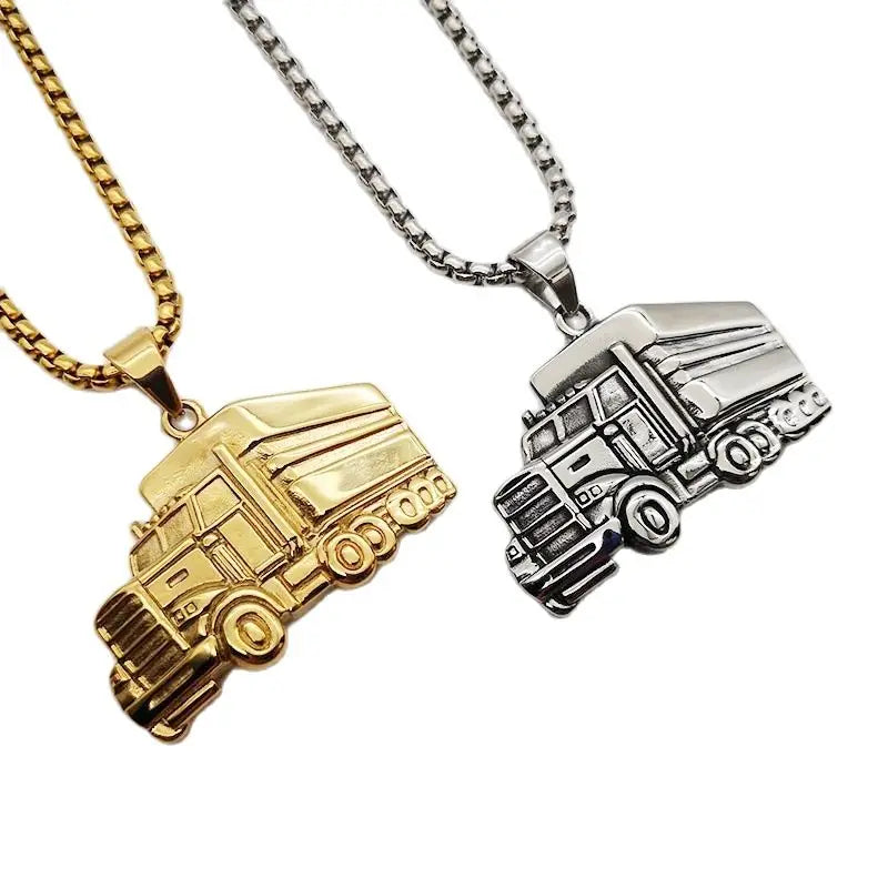 Retro Silver Stainless Steel Truck Pendant & Necklace Mens Cool Truck Driver hip hop Necklace Fashion Casual Jewelry