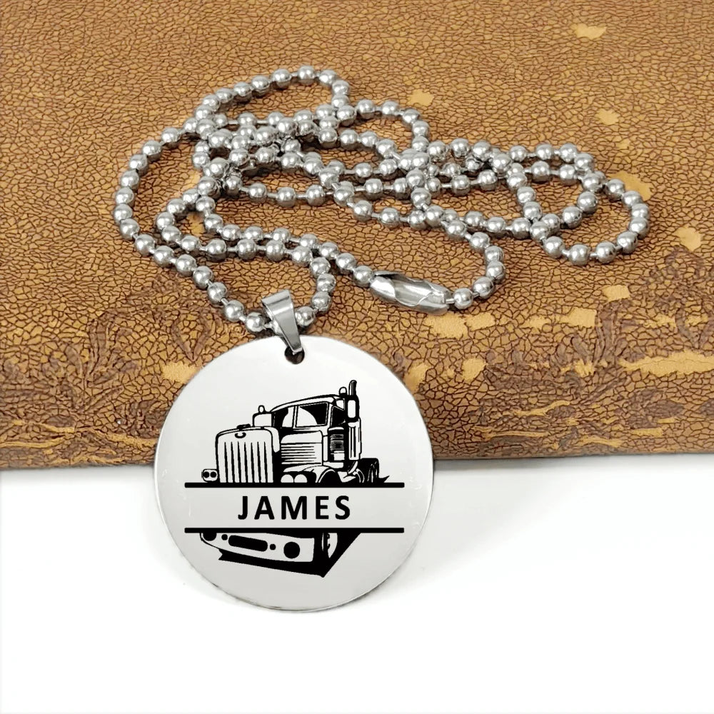 Vintage Customize Truck Pendant Necklaces for Men,Personalized Truker Charm Necklace,Father's Day Jewelry,Gifts for Dad Grandpa