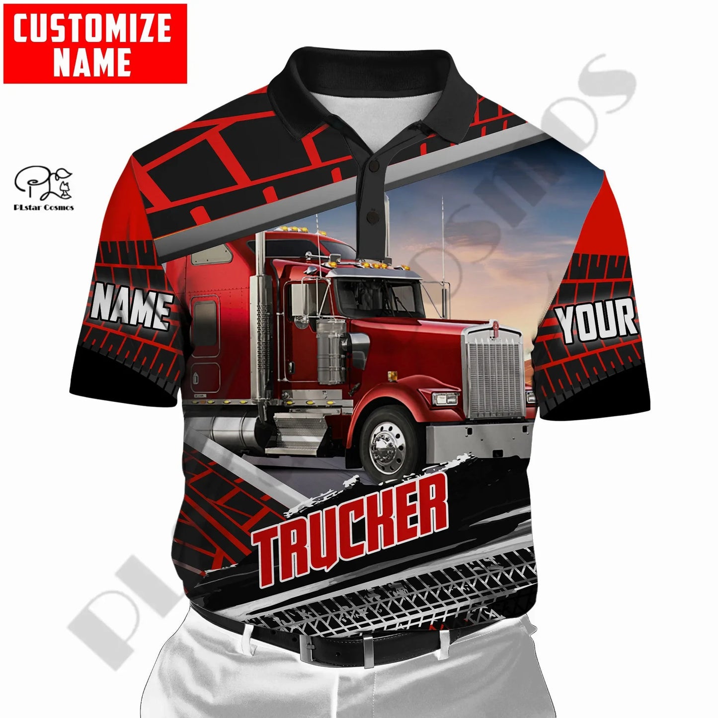 PLstarCosmos 3DPrint Truck Job Worker Polo Shirt Custom Name Team Funny Summer Harajuku Sleeveless Tees Fitness Unisex Style-1