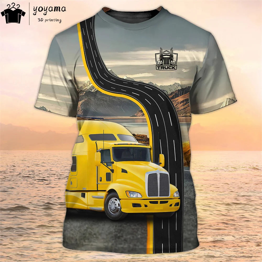 Truck Graphic T shirts 3D Print Mens Clothing Short Sleeve Tee Van Driver Workwear O-Neck Casual Men's Clothing T shirt Men Tops