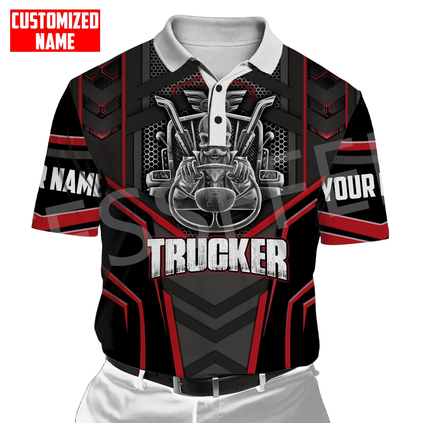Custom Name Truck Operator Trucker Driver Worker 3DPrint Summer Tattoo Harajuku Polo Shirts Jersey Streetwear Short Sleeves AK3