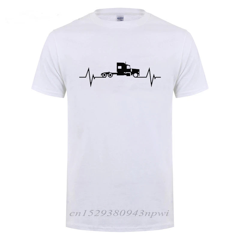 Heartbeat Of Truck T-Shirt Funny Birthday Gift Father's Day Present For Men Dad Husband Trucker Truck Driver Cotton T Shirts Top