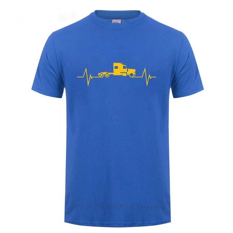 Heartbeat Of Truck T-Shirt Funny Birthday Gift Father's Day Present For Men Dad Husband Trucker Truck Driver Cotton T Shirts Top