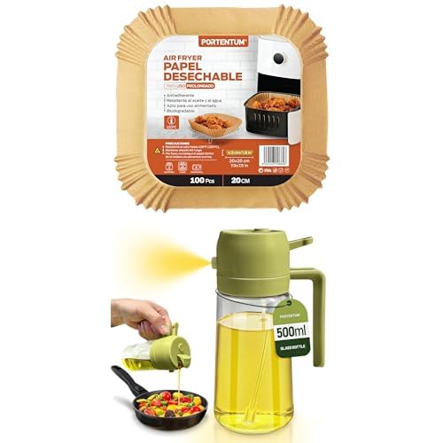PORTENTUM Papel freidora aire 100 unidades de 20-24 cm Cuadrado. Papel Air Fryer Grado alimenticio BPA free, FDA y LFGB