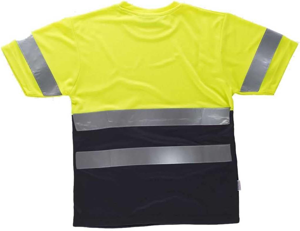 Work Team Camiseta Manga Corta de Trabajo, Alta Visibilidad y Cintas Reflectantes, EN ISO 20471. Unisex Amarillo A.V.+Marino L
