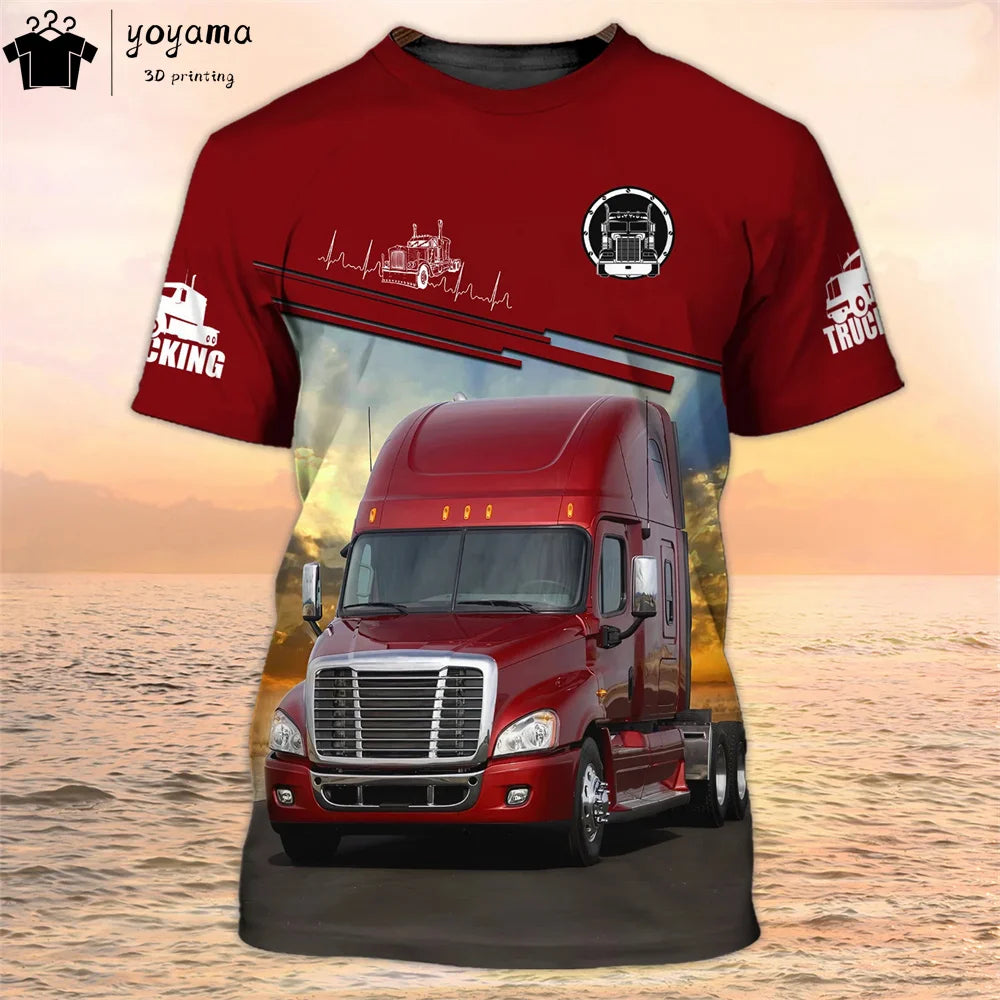 Truck Graphic T shirts 3D Print Mens Clothing Short Sleeve Tee Van Driver Workwear O-Neck Casual Men's Clothing T shirt Men Tops