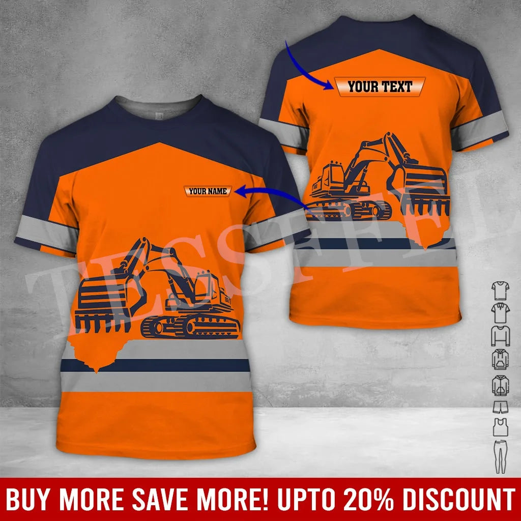 Custom Name Cosplay Worker Heavy Equipment Tow Truck Multicolor Retro Harajuku 3DPrint Streetwear Summer T-Shirts Short Sleeve B