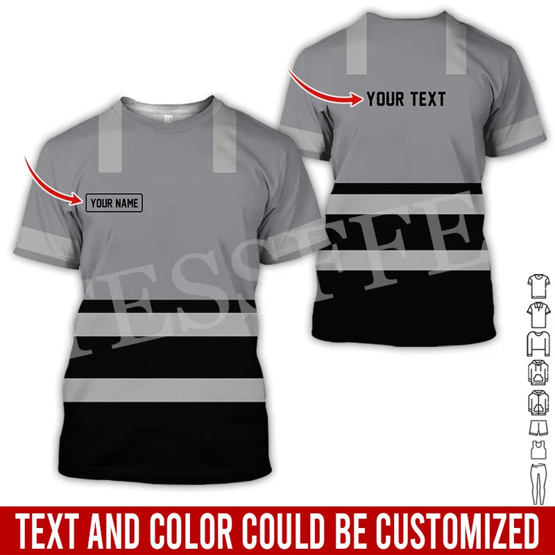 Custom Name Cosplay Worker Heavy Equipment Tow Truck Multicolor Retro Harajuku 3DPrint Streetwear Summer T-Shirts Short Sleeve B