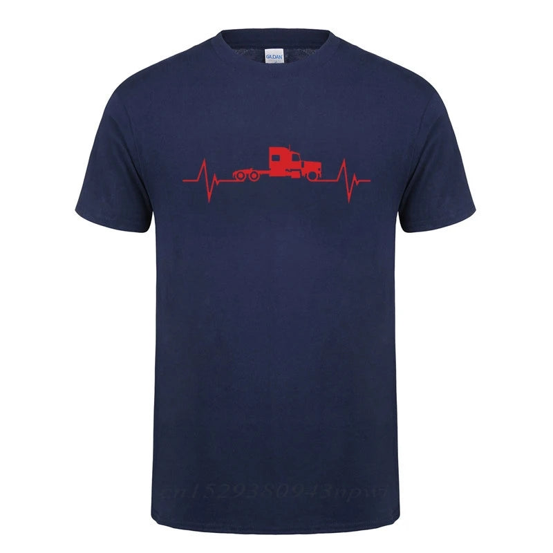 Heartbeat Of Truck T-Shirt Funny Birthday Gift Father's Day Present For Men Dad Husband Trucker Truck Driver Cotton T Shirts Top