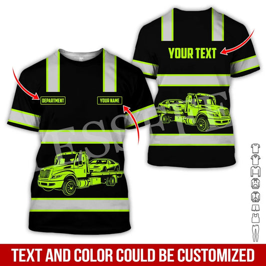 Custom Name Cosplay Worker Heavy Equipment Tow Truck Multicolor Retro Harajuku 3DPrint Streetwear Summer T-Shirts Short Sleeve B