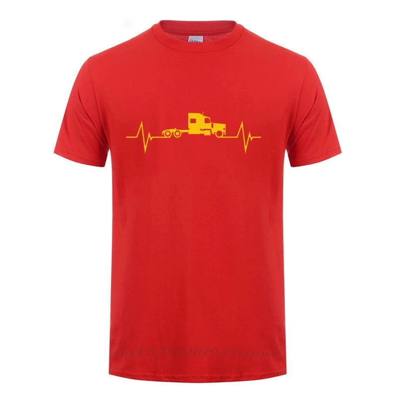 Heartbeat Of Truck T-Shirt Funny Birthday Gift Father's Day Present For Men Dad Husband Trucker Truck Driver Cotton T Shirts Top
