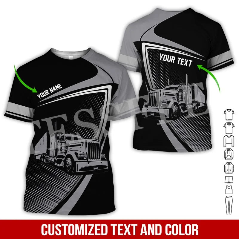Custom Name Cosplay Worker Heavy Equipment Tow Truck Multicolor Retro Harajuku 3DPrint Streetwear Summer T-Shirts Short Sleeve B