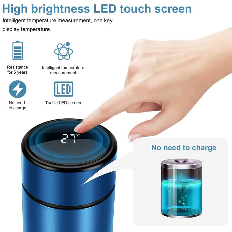 Botella de agua inteligente de acero inoxidable, termo, taza de viaje con pantalla táctil LCD inteligente, mantiene caliente o frío, portátil, para té, café, vacío, aislamiento al vacío en paredes