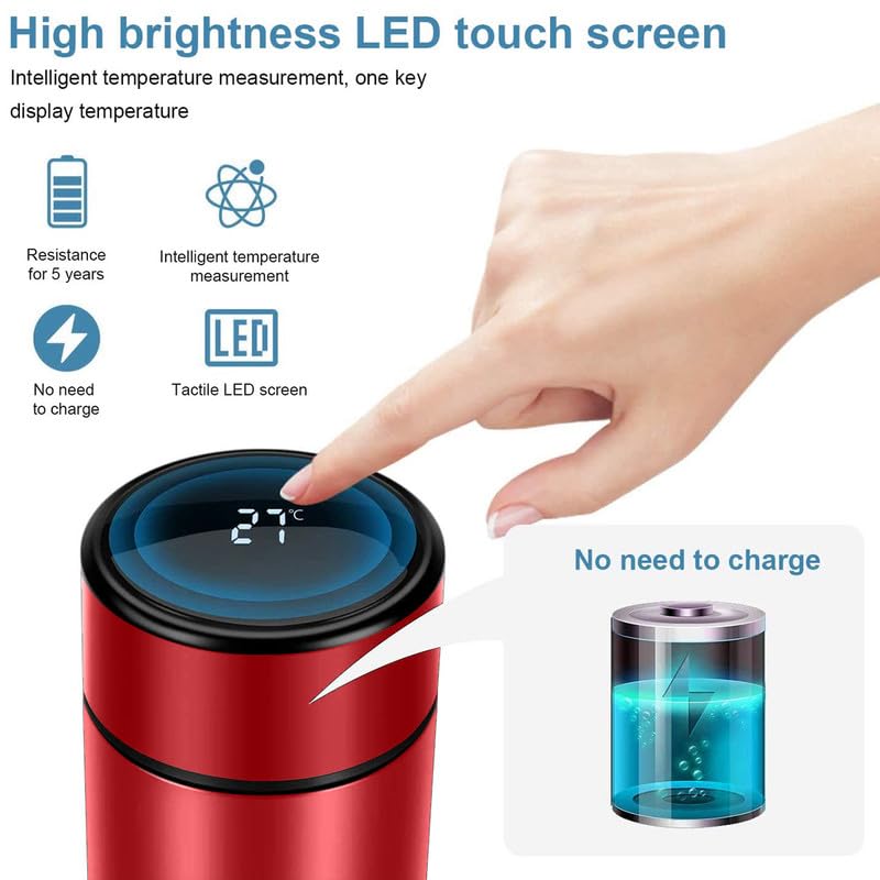 Botella de agua inteligente de acero inoxidable, termo, taza de viaje con pantalla táctil LCD inteligente, mantiene caliente o frío, portátil, para té, café, vacío, aislamiento al vacío en paredes