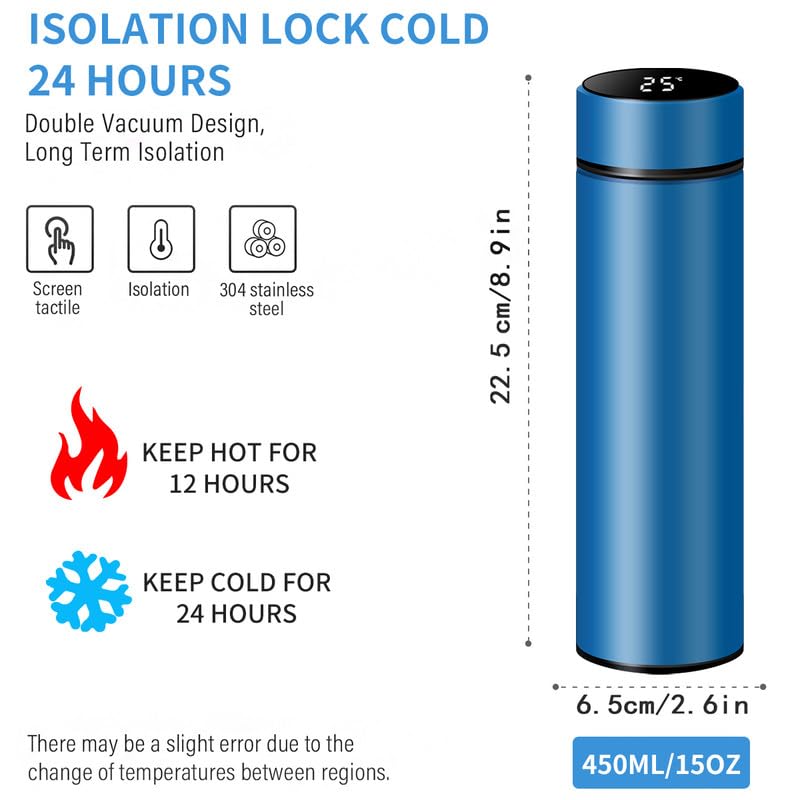 Botella de agua inteligente de acero inoxidable, termo, taza de viaje con pantalla táctil LCD inteligente, mantiene caliente o frío, portátil, para té, café, vacío, aislamiento al vacío en paredes