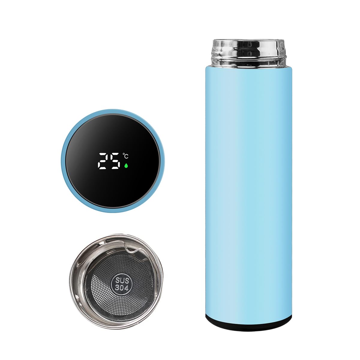Botella de agua inteligente de acero inoxidable, termo, taza de viaje con pantalla táctil LCD inteligente, mantiene caliente o frío, portátil, para té, café, vacío, aislamiento al vacío en paredes