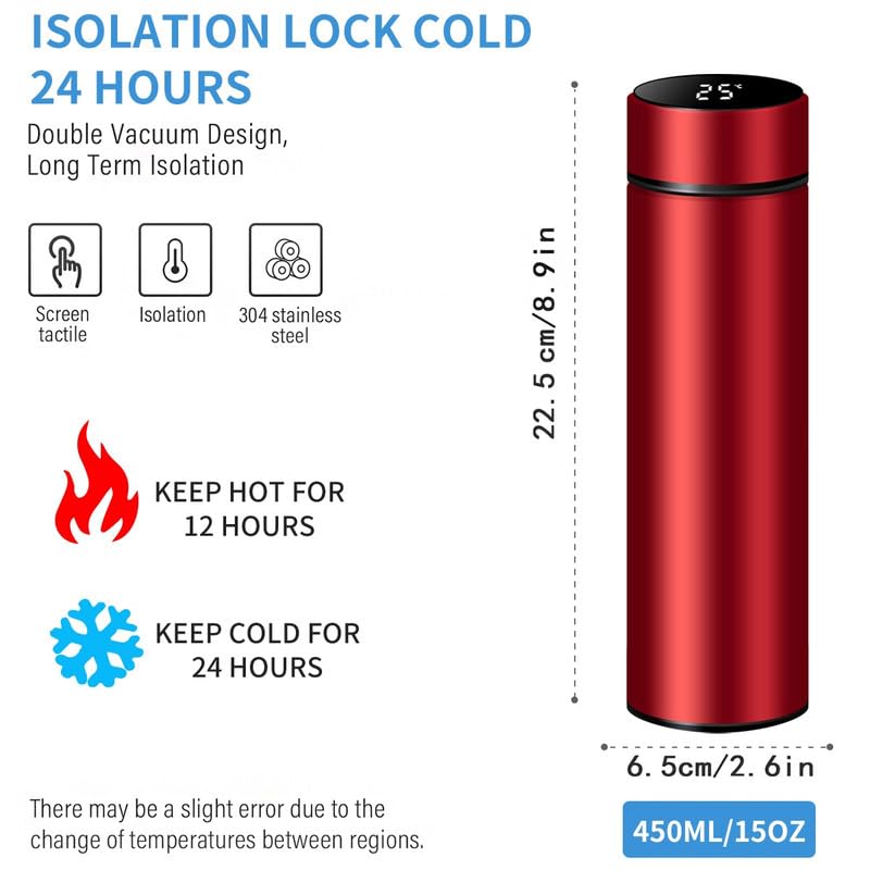 Botella de agua inteligente de acero inoxidable, termo, taza de viaje con pantalla táctil LCD inteligente, mantiene caliente o frío, portátil, para té, café, vacío, aislamiento al vacío en paredes
