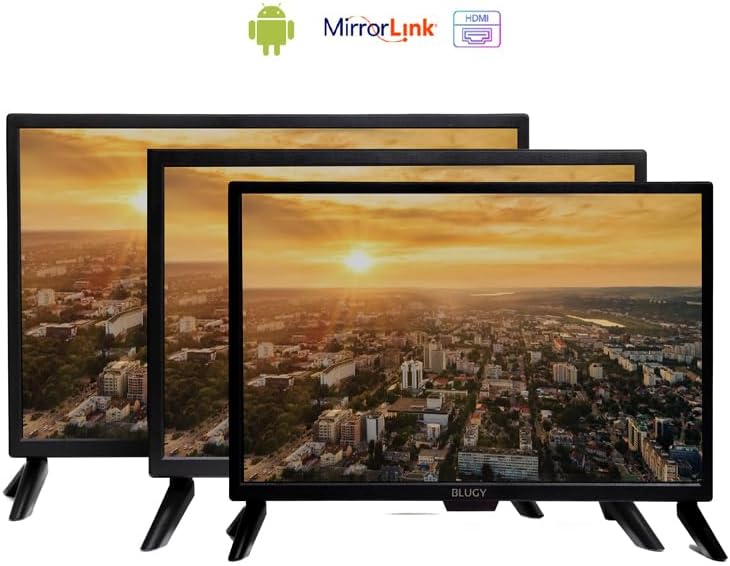 BLUGY Televisión Smart 21.5" LED HD 12V 1920x1080 Píxeles, Travel TV Ideal para vehículos, caravanas, Camiones, Barco, Altavoz Integrado Disney+ Netflix Youtube [Clase de eficiencia energética A]