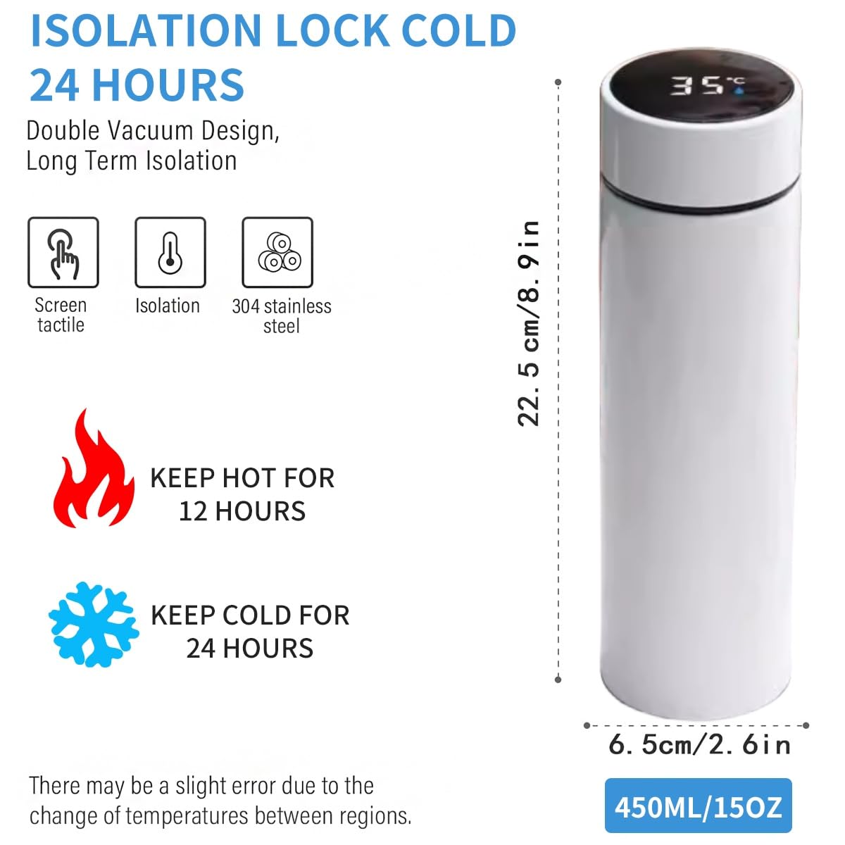 Botella de agua inteligente de acero inoxidable, termo, taza de viaje con pantalla táctil LCD inteligente, mantiene caliente o frío, portátil, para té, café, vacío, aislamiento al vacío en paredes