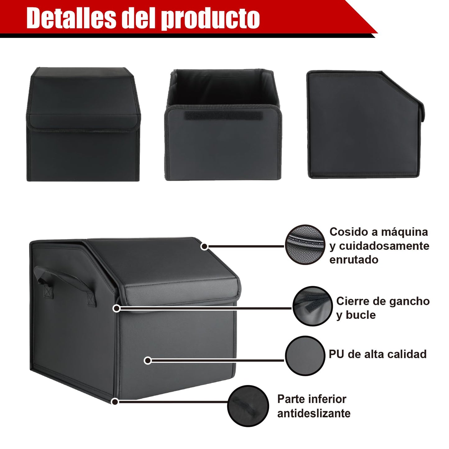 Enerfero Organizador de Maletero Plegable de PU – Caja de Almacenamiento Multiuso para Coche, SUV y Camión – Gran Capacidad (PU)
