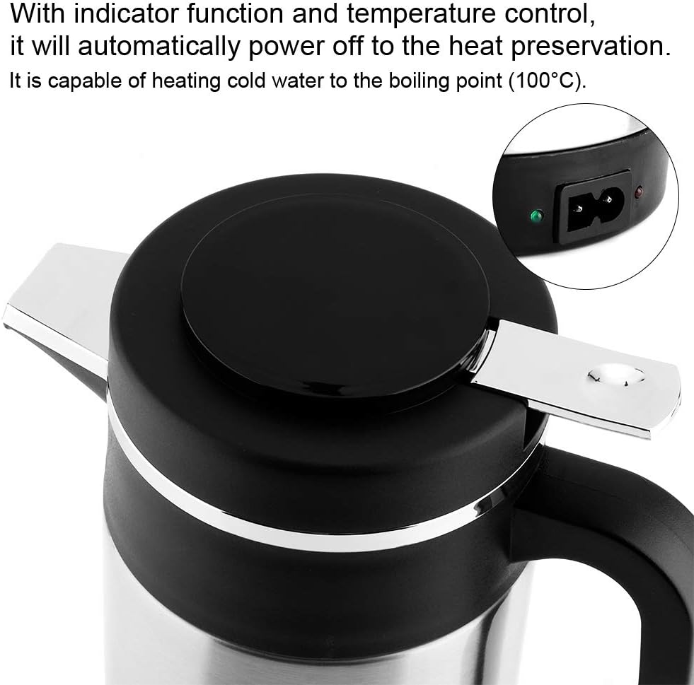 TKSE Hervidor Eléctrico, 1000ML, Hervidor Eléctrico De Acero Inoxidable Para Coche, Café, Té, Termo, Taza Calentadora De Agua, Hervidor De 12V Para Coches, Camiones, RV